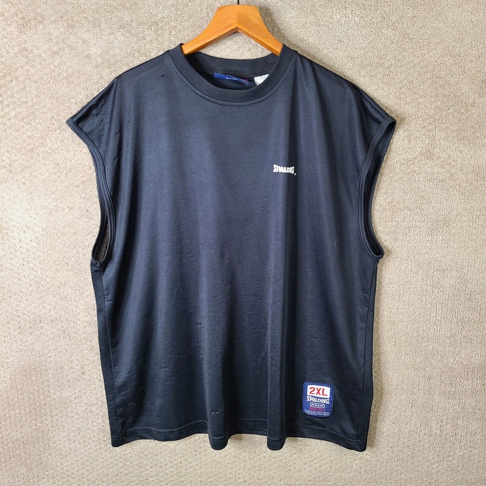 Vintage Spalding Shirt Mens 2XL Black Athletic Sleeveless Mesh Jersey Basketball